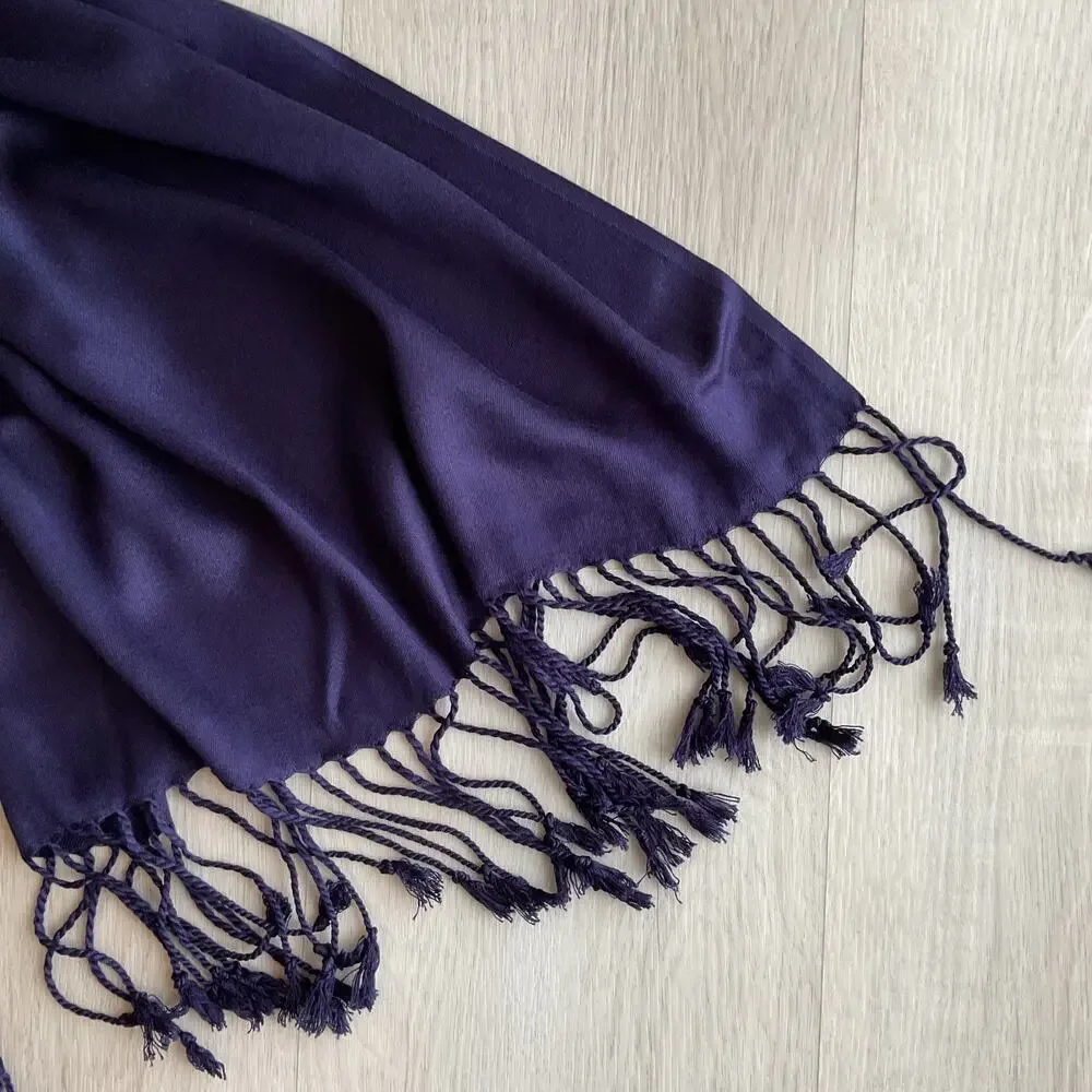 Navy Blue Scarf with Tassels 72 x 20